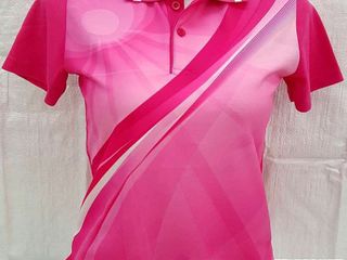 MN เสื้อโปโลพิมพ์ลาย สีชมพู ทรงชายหญิง