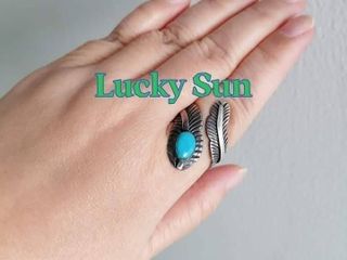 แหวนเงินแท้ขนนกอินทรีย์หัวเทอร์ควอยซ์สีฟ้าสดอริโซน่าขายเทรับ