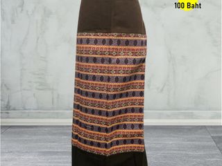 ผ้าถุงสำเร็จรูปแบบป้ายเย็บเชือกผูกเอวสีน้ำตาล