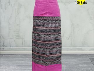 ผ้าถุงสำเร็จรูปแบบป้ายเย็บเชือกผูกเอวสีชมพู9218