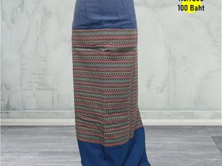 ผ้าถุงสำเร็จรูปแบบป้ายเย็บเชือกผูกเอวสีเทา9285