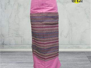 ผ้าถุงสำเร็จรูปแบบป้ายเย็บเชือกผูกเอวสีชมพู9312