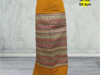 ผ้าถุงสำเร็จรูปแบบป้ายเย็บเชือกผูกเอวลายช้างสีเหลืองไข่ไก่