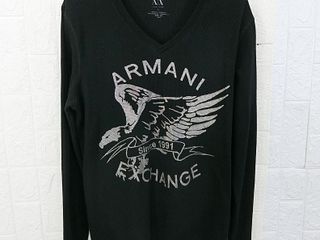 AIX Armani Exchange แท้ อก45 เสื้อยืดคอกลมแขนยาวไหมพรมดำคลาส